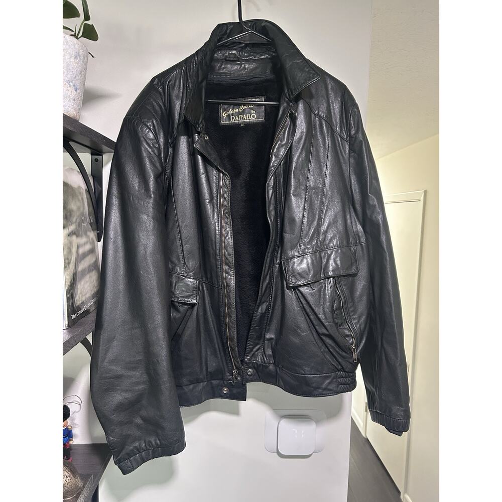Raffaello Men’s XL Black Leather Long Sleeve Pockets Full Zip Motorcycle Jacket